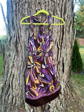 Hale Bob Purple Multi Print Mini Dress